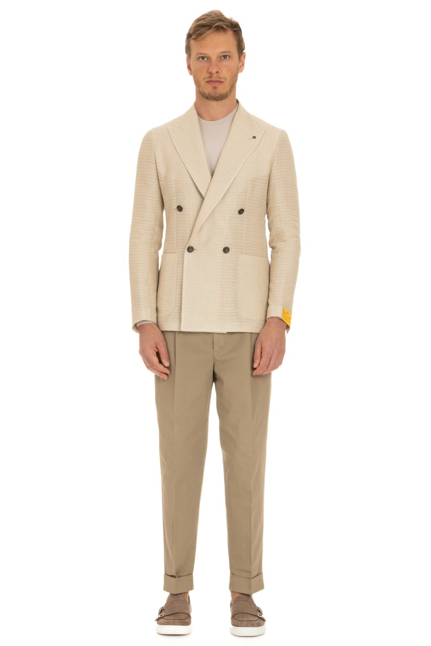 Tagliatore Double-Breasted Jacket Linen-Viscose-Cotton Weston Model Neutraal