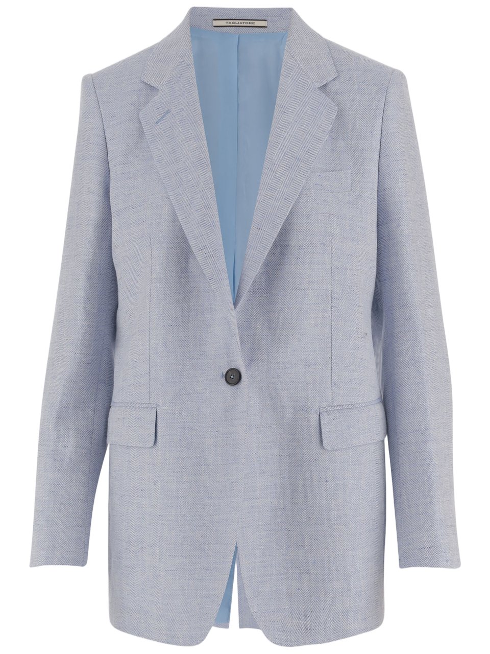 Tagliatore Light Blue Herringbone Linen-Wool Blend Jacket Blauw