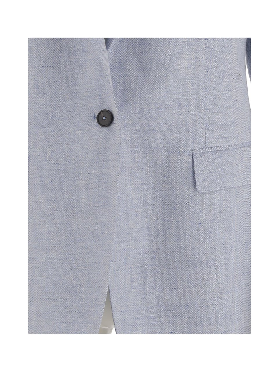 Tagliatore Light Blue Herringbone Linen-Wool Blend Jacket Blauw