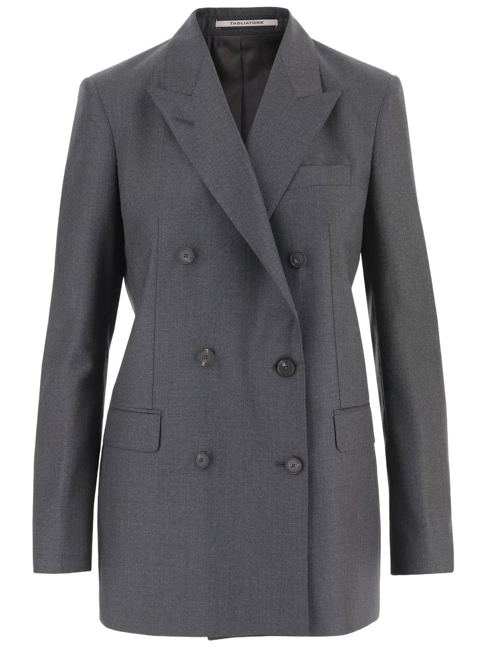 Tagliatore Double-Breasted Virgin Wool Jacket with Peaked Lapels Grijs