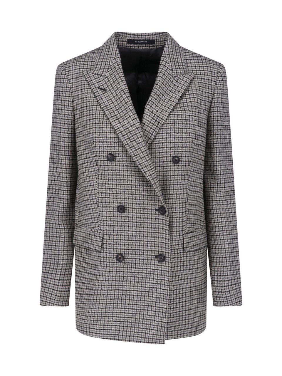 Tagliatore Double-Breasted Pied de Poule Blazer in Grey Wool Blend Grijs