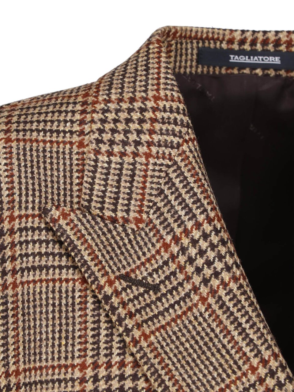 Tagliatore Pied de Poule Patterned Double-Breasted Blazer in Virgin Wool Bruin