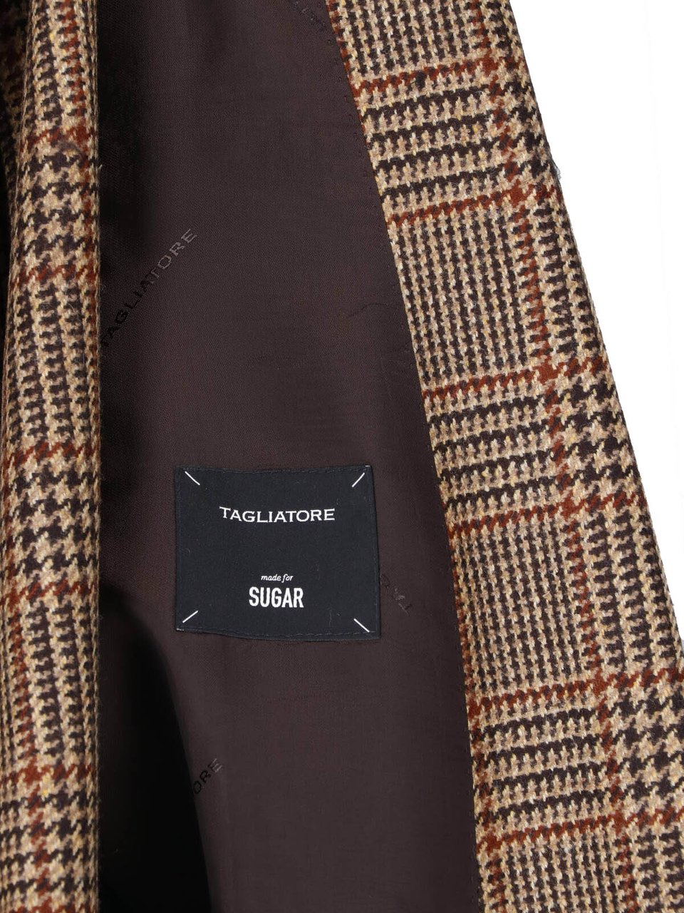 Tagliatore Pied de Poule Patterned Double-Breasted Blazer in Virgin Wool Bruin