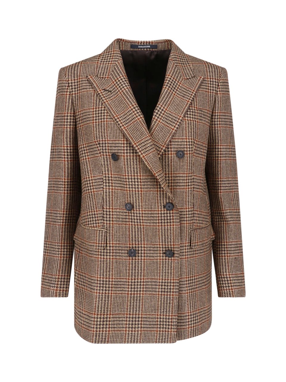 Tagliatore Pied de Poule Patterned Double-Breasted Blazer in Virgin Wool Bruin
