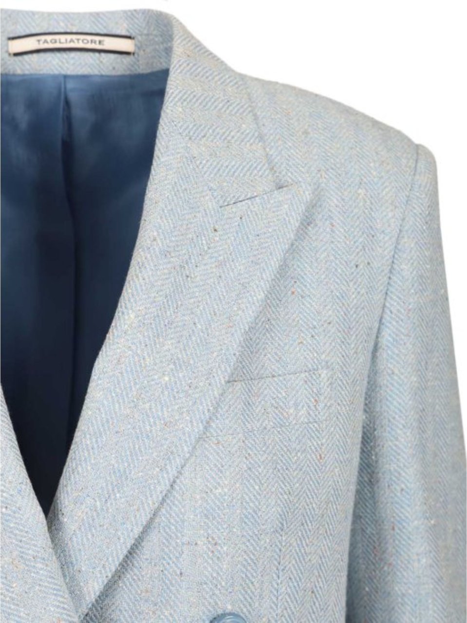 Tagliatore Light Blue Double Breasted Peak Lapels Blazer Wit