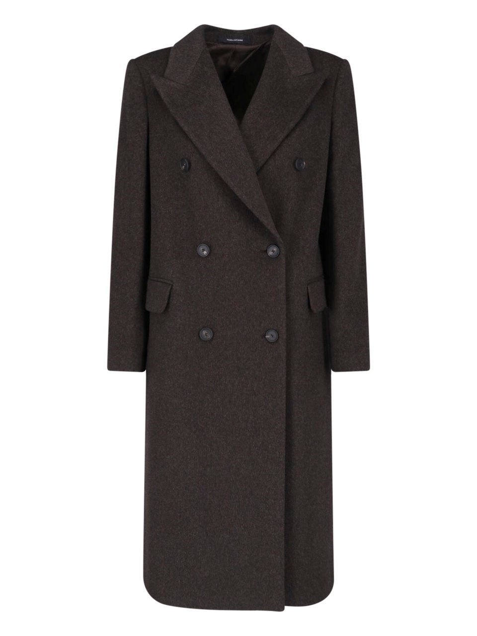 Tagliatore Double-Breasted Virgin Wool Coat with Notched Lapel and Elegant Belt Bruin