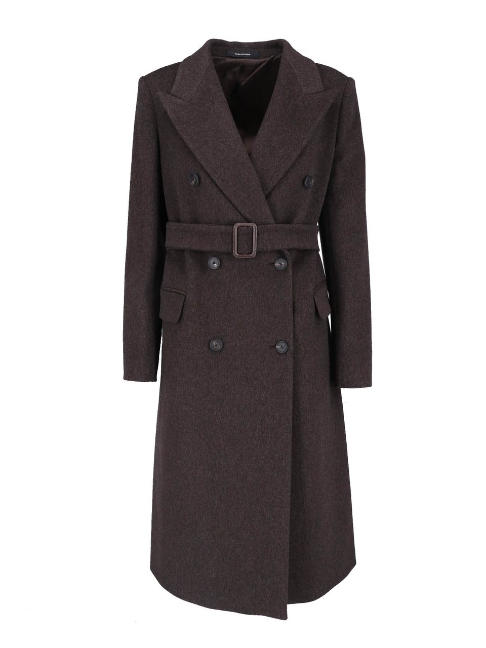 Tagliatore Double-Breasted Virgin Wool Coat with Notched Lapel and Elegant Belt Bruin