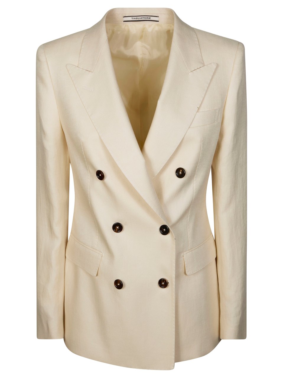 Tagliatore Structured Double Breasted Linen Blazer Neutraal