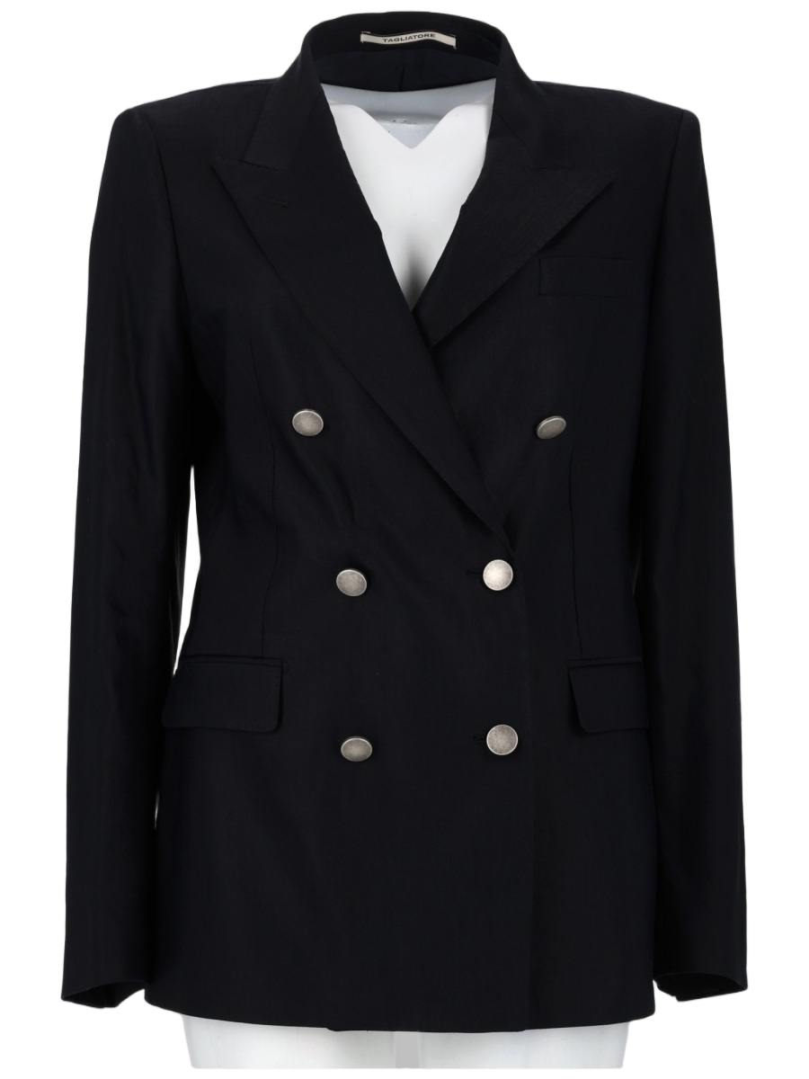 Tagliatore Tailored Double-Breasted Jacket With Metallic Accents Zwart