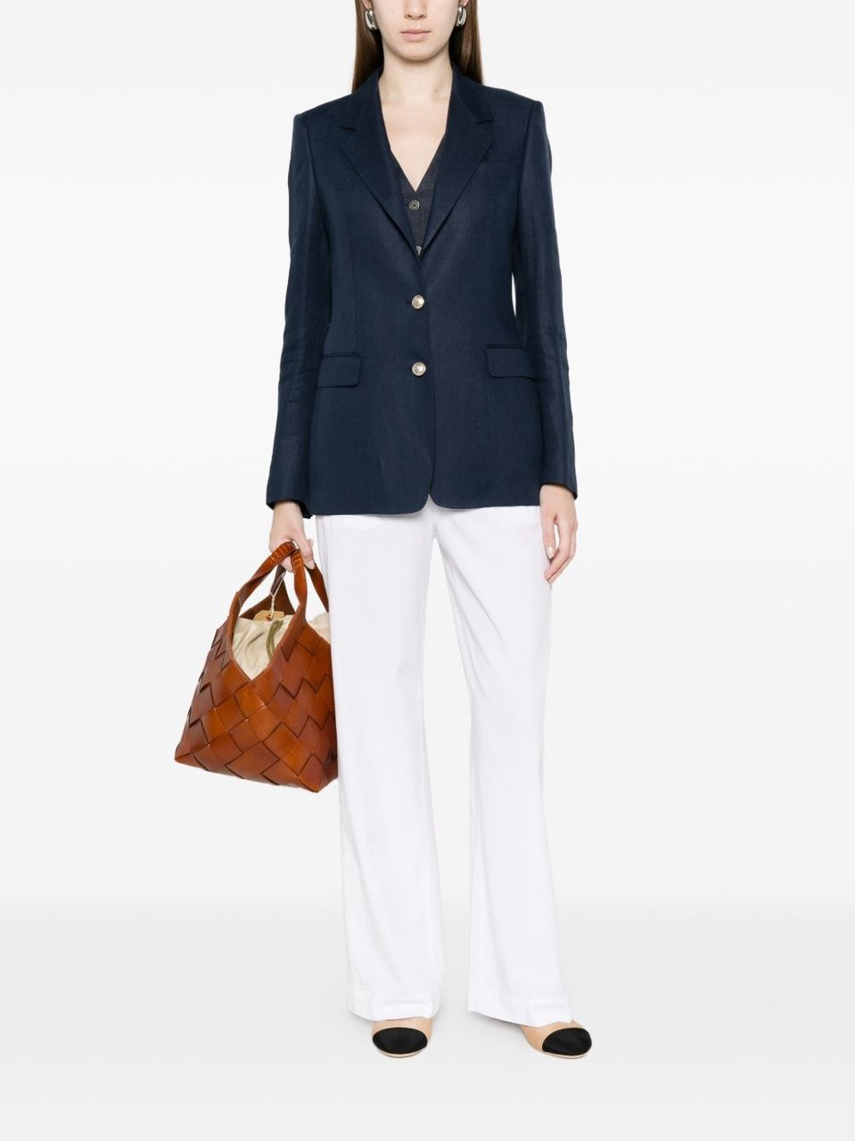 Tagliatore Blue Classic Lapels Linen Blazer Zwart