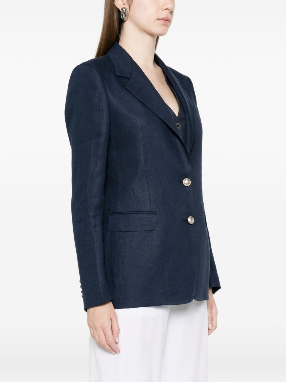 Tagliatore Blue Classic Lapels Linen Blazer Zwart