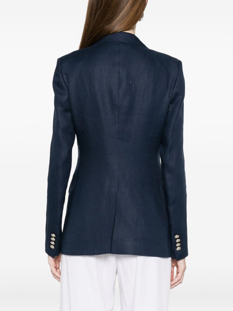 Tagliatore Blue Classic Lapels Linen Blazer Zwart
