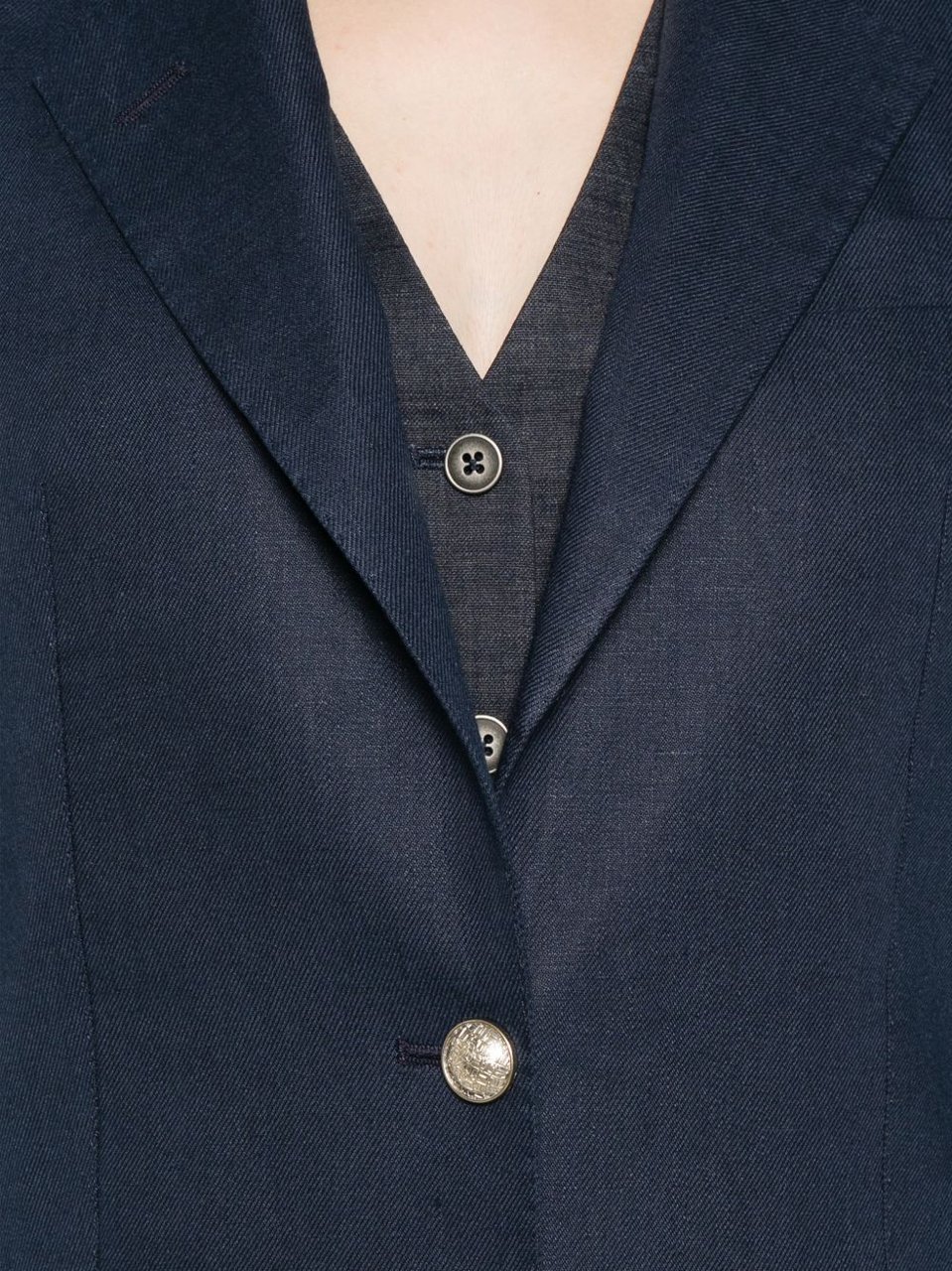 Tagliatore Blue Classic Lapels Linen Blazer Zwart
