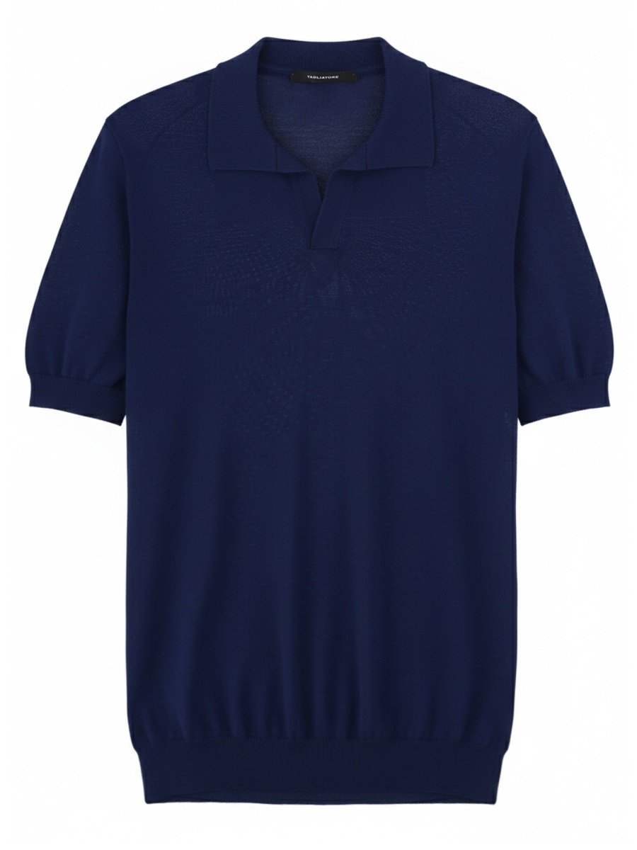 Tagliatore Minimalist V-Neck Cotton Polo Shirt Zwart