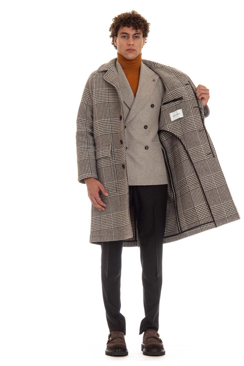Tagliatore Salt & Pepper Prince of Wales Coat Bruin