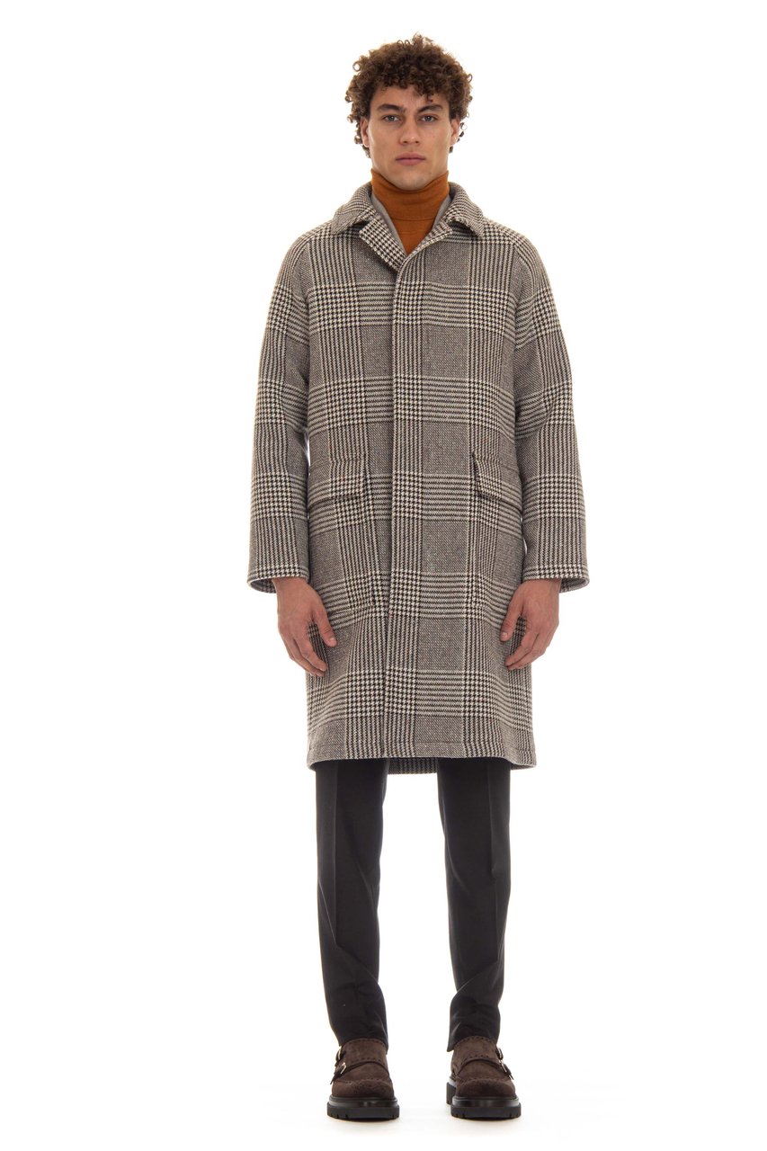 Tagliatore Salt & Pepper Prince of Wales Coat Bruin