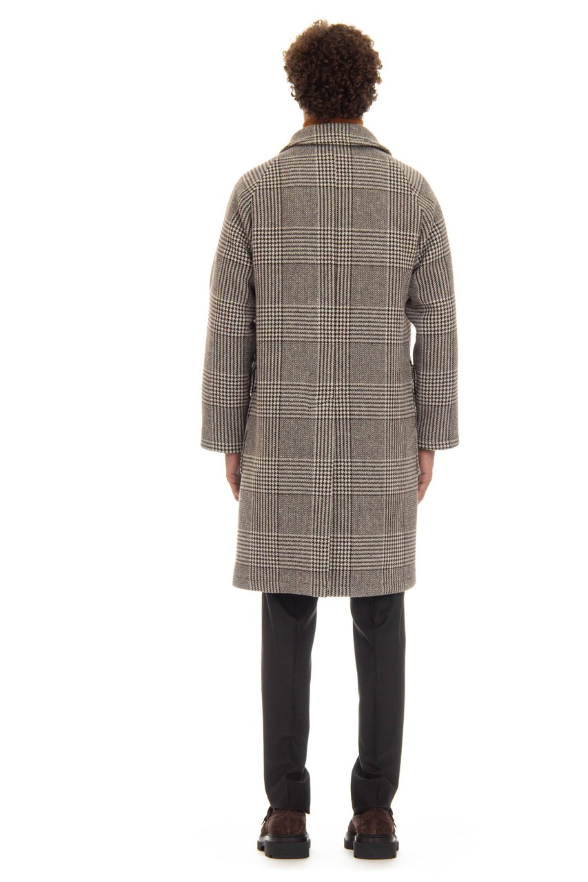 Tagliatore Salt & Pepper Prince of Wales Coat Bruin