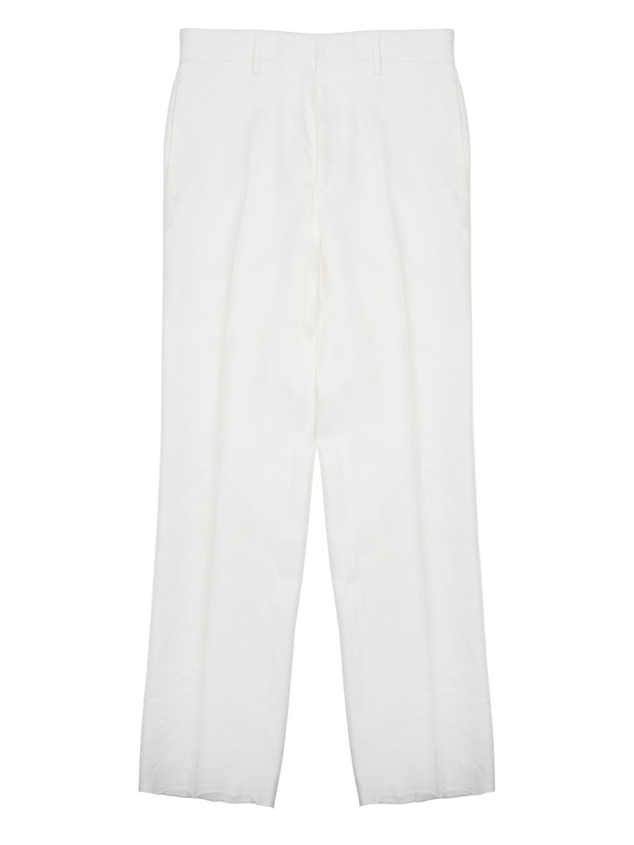 Tagliatore Straight-Leg White Linen Trousers with Classic Waistband Wit