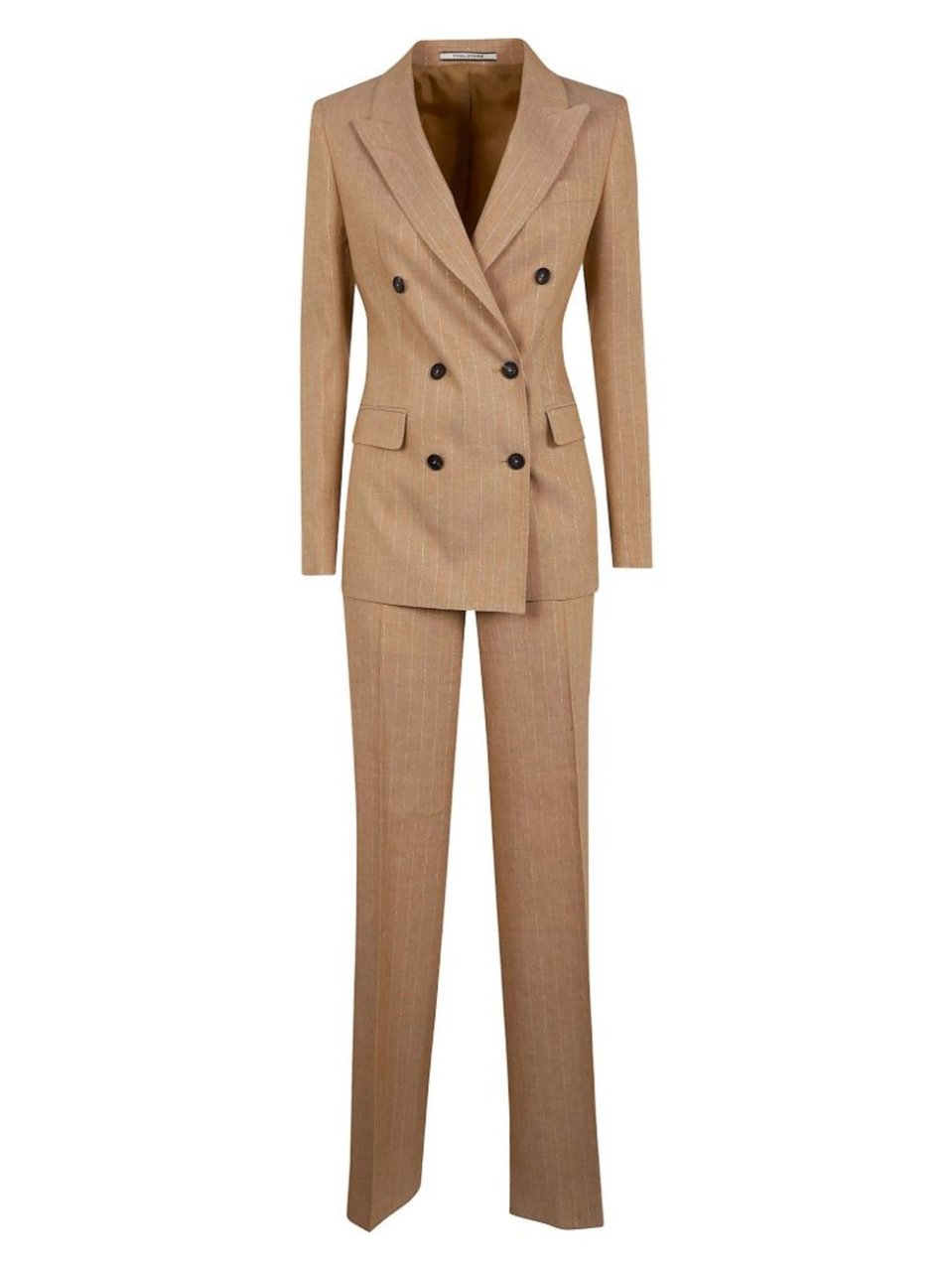 Tagliatore Brown Striped Double Breasted Linen-Viscose Suit Neutraal