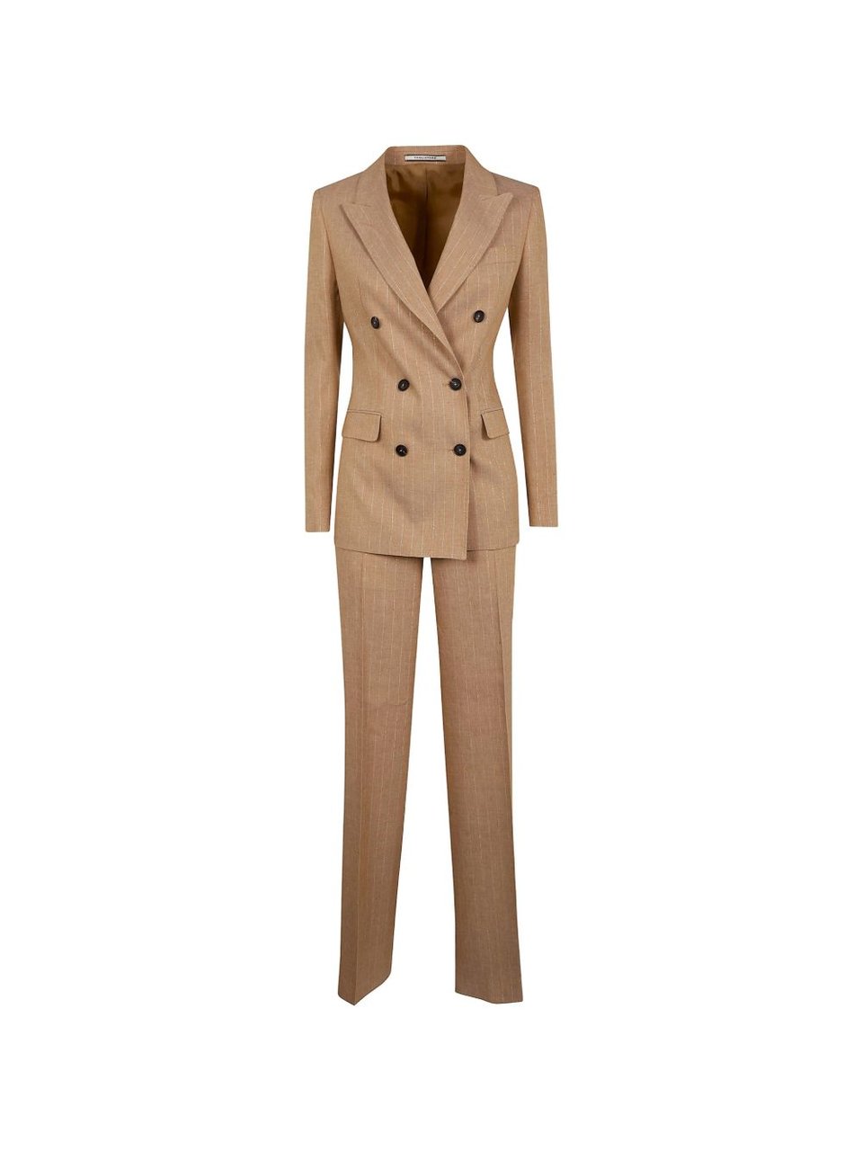 Tagliatore Brown Striped Double Breasted Linen-Viscose Suit Neutraal