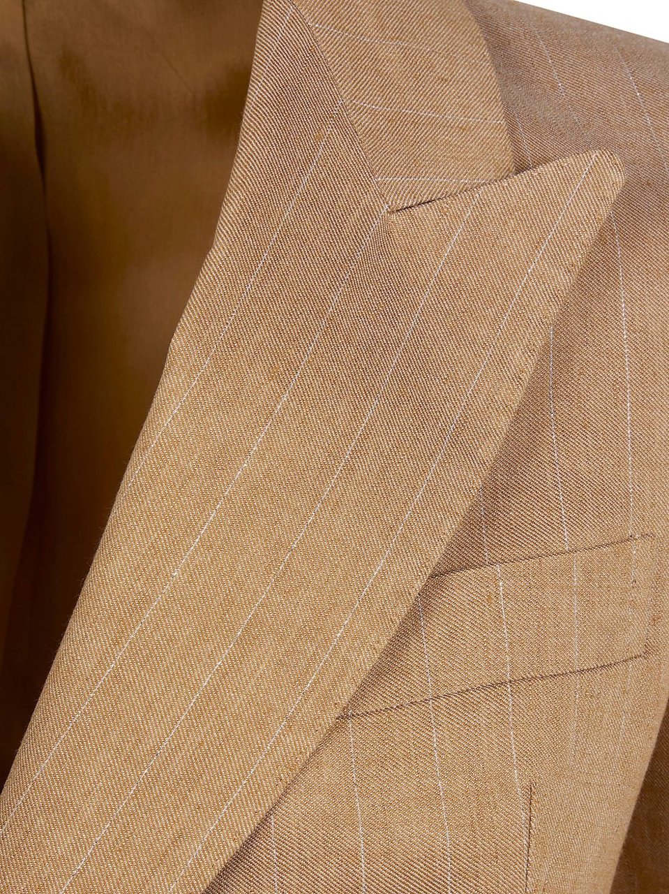 Tagliatore Brown Striped Double Breasted Linen-Viscose Suit Neutraal