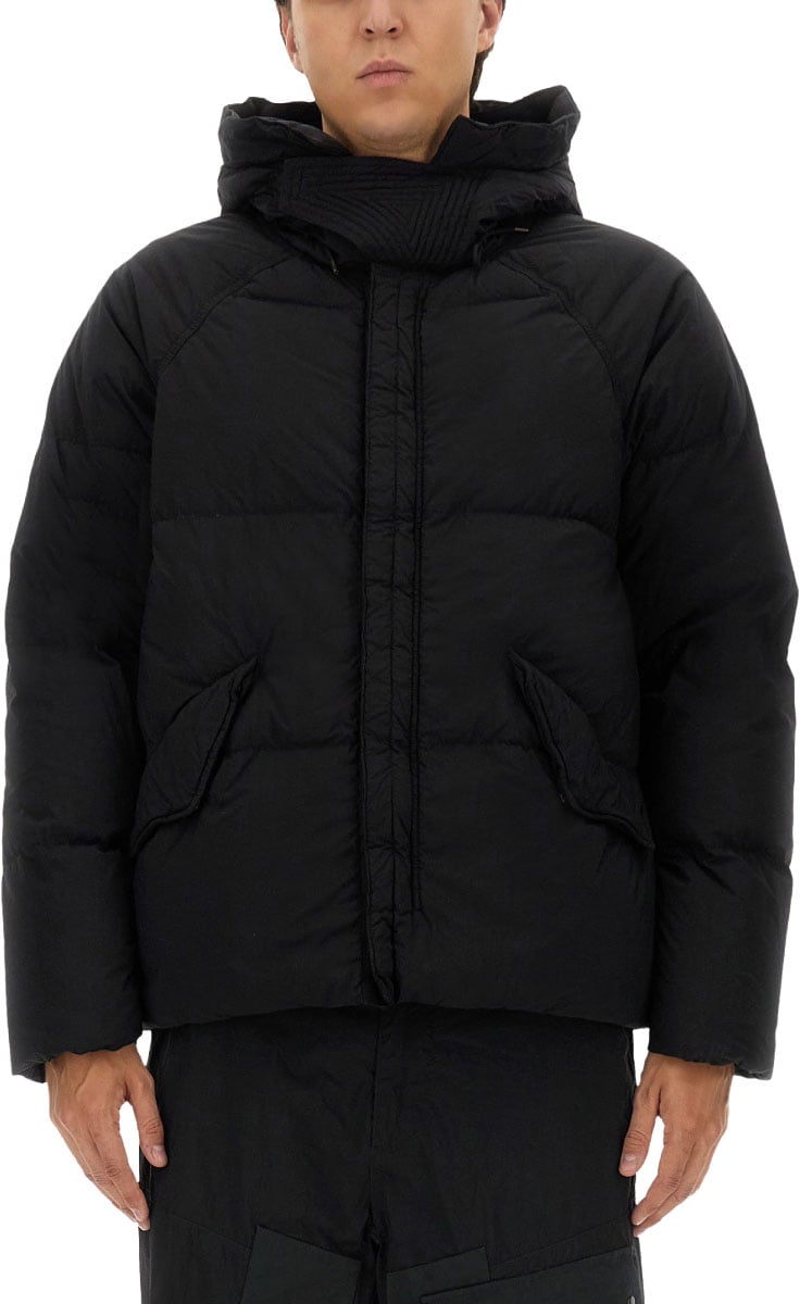 Ten C Puffer Down Jacket With High Collar And Hood Zwart