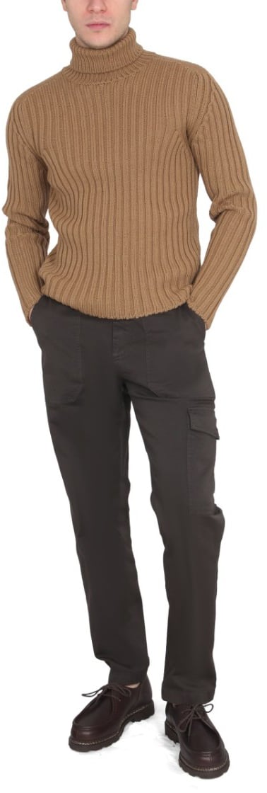 Ten C Brown Ribbed Turtleneck Sweater Neutraal
