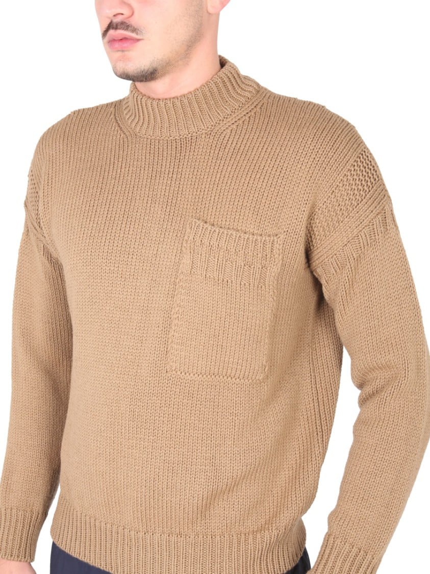 Ten C Textured Knit Turtleneck Shirt Neutraal