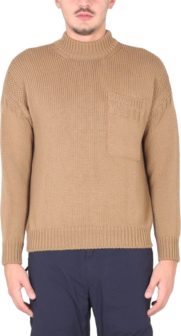 Ten C Textured Knit Turtleneck Shirt Neutraal