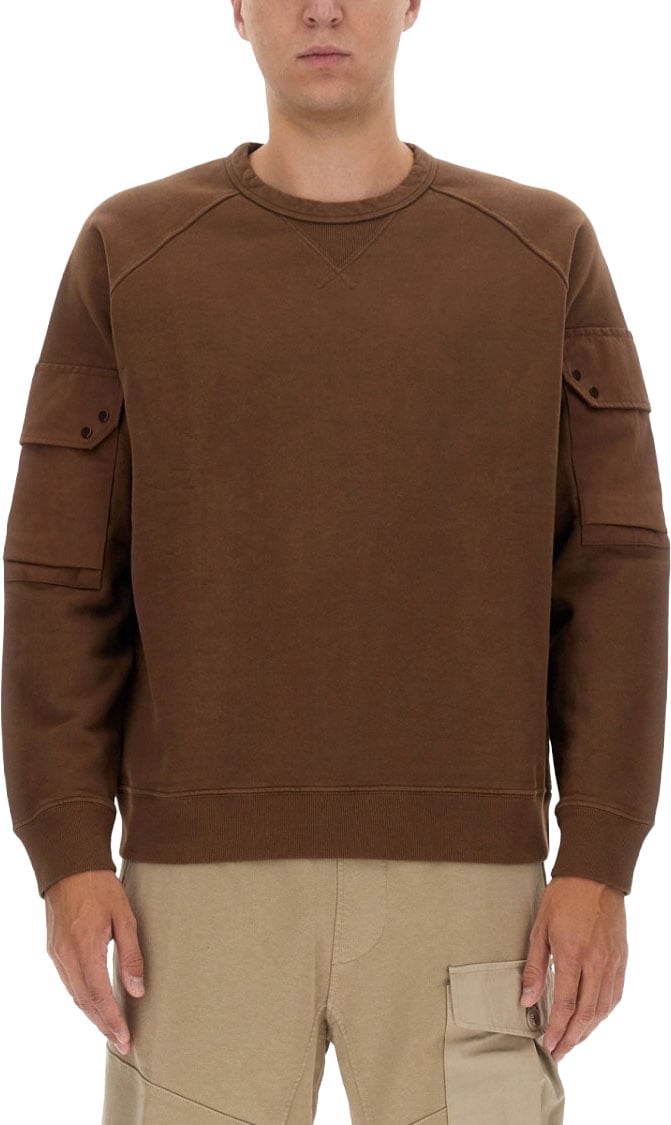 Ten C Regular Fit Brown Sweatshirt With Logo Zwart