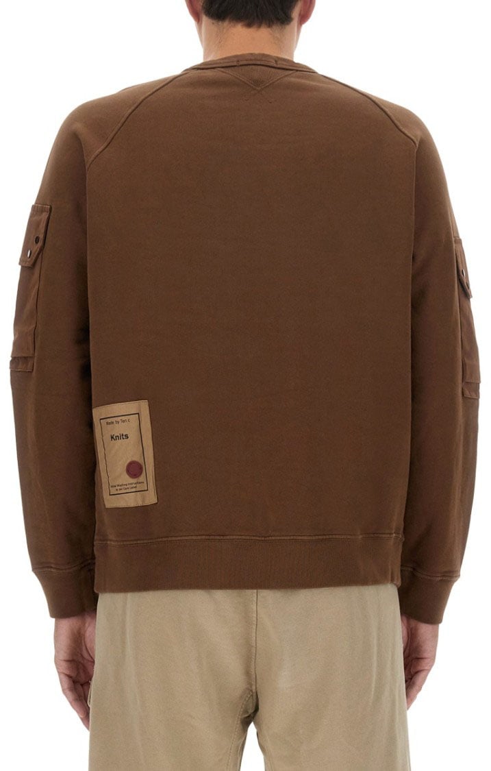 Ten C Regular Fit Brown Sweatshirt With Logo Zwart