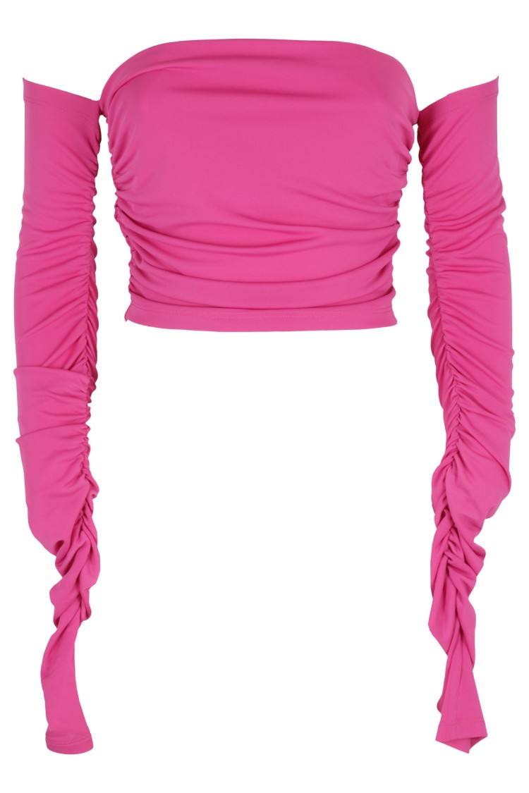 The Andamane Off-Shoulder Fuchsia Top With Draped Detailing Roze