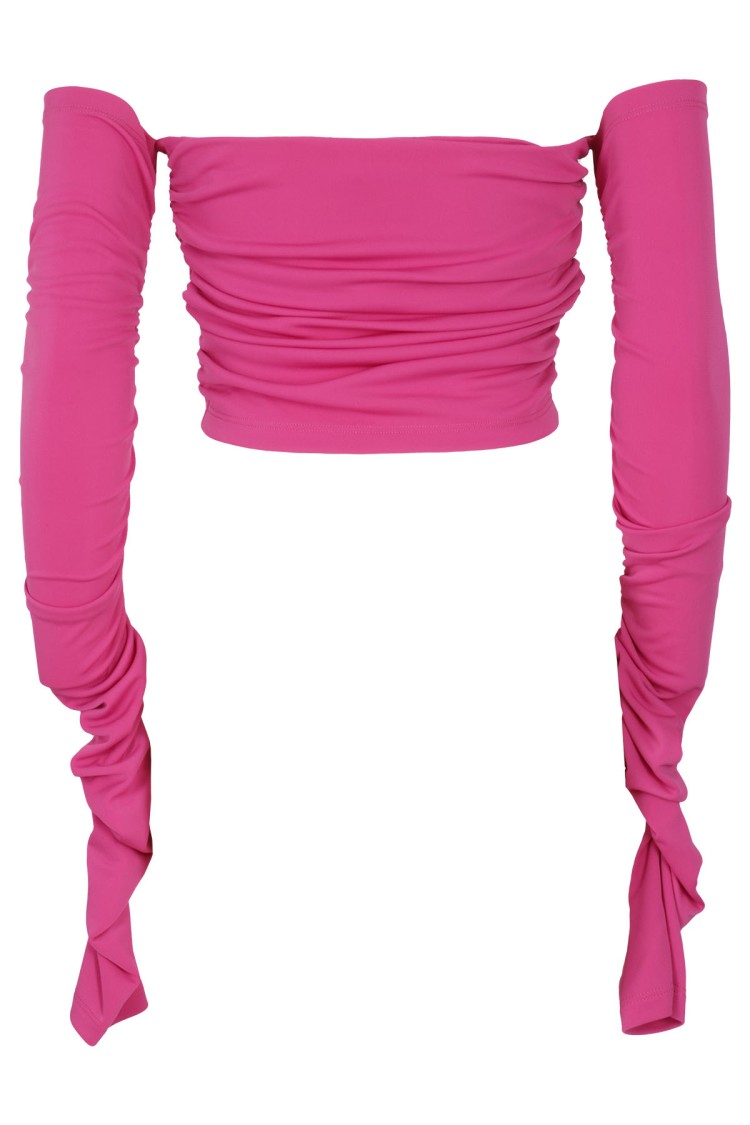 The Andamane Off-Shoulder Fuchsia Top With Draped Detailing Roze