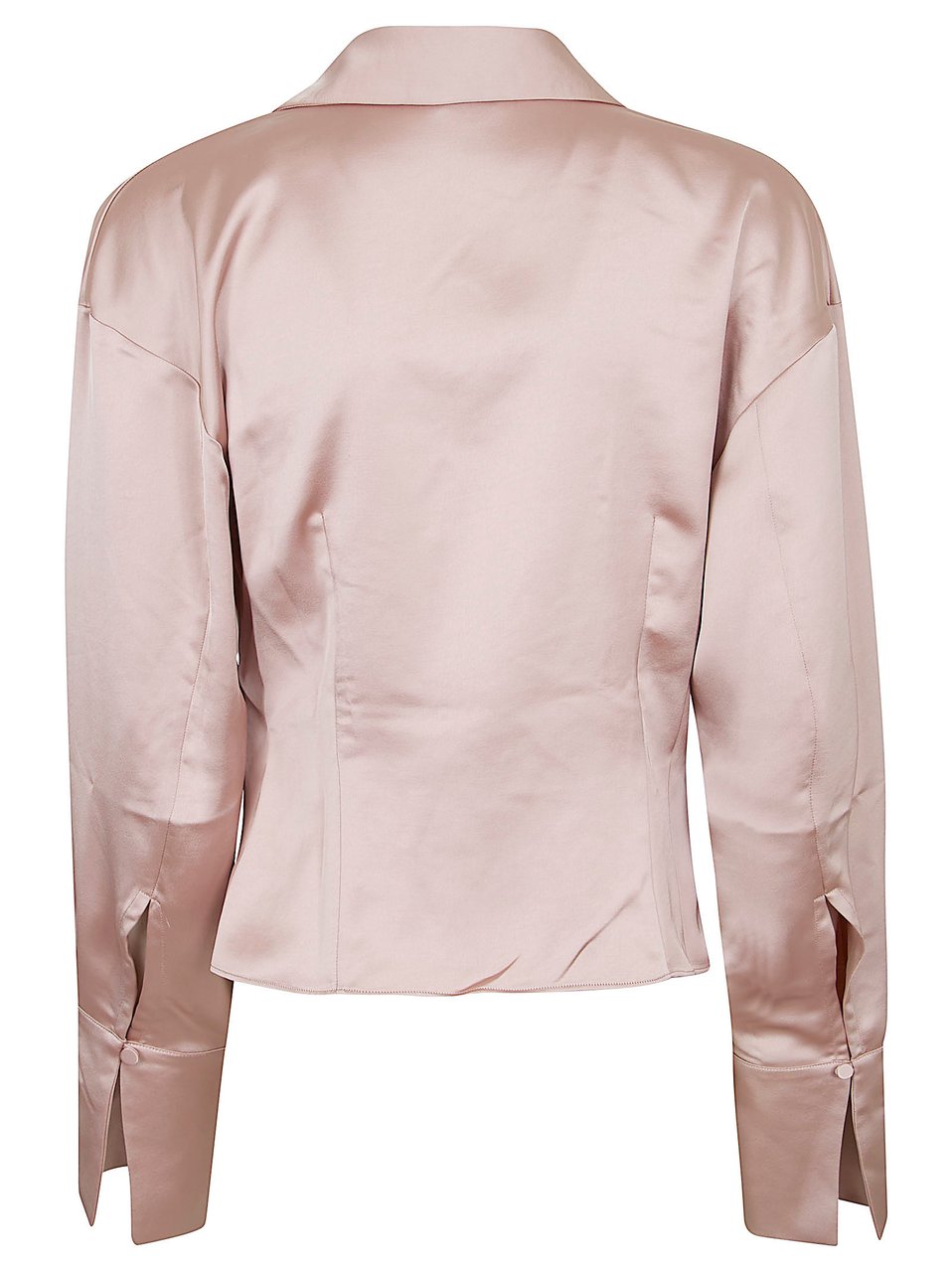 The Andamane Deep V-Neck Satin Blouse with Extended Cuffs Neutraal