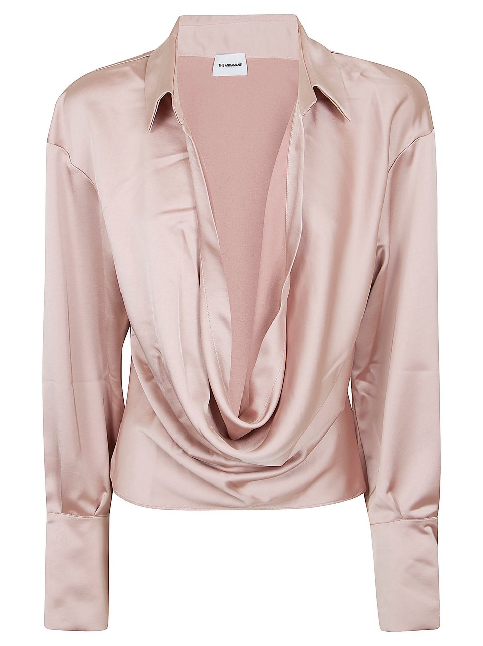 The Andamane Deep V-Neck Satin Blouse with Extended Cuffs Neutraal