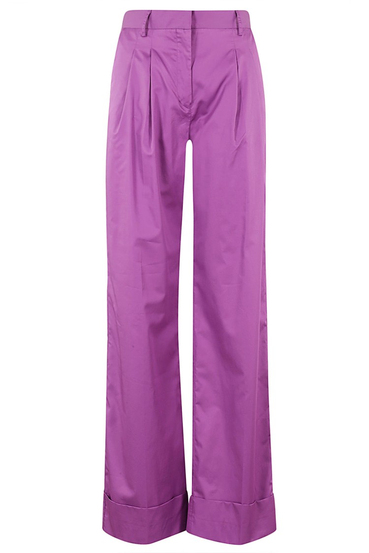 The Andamane Amethyst Satin Cotton High-Waisted Trousers Paars