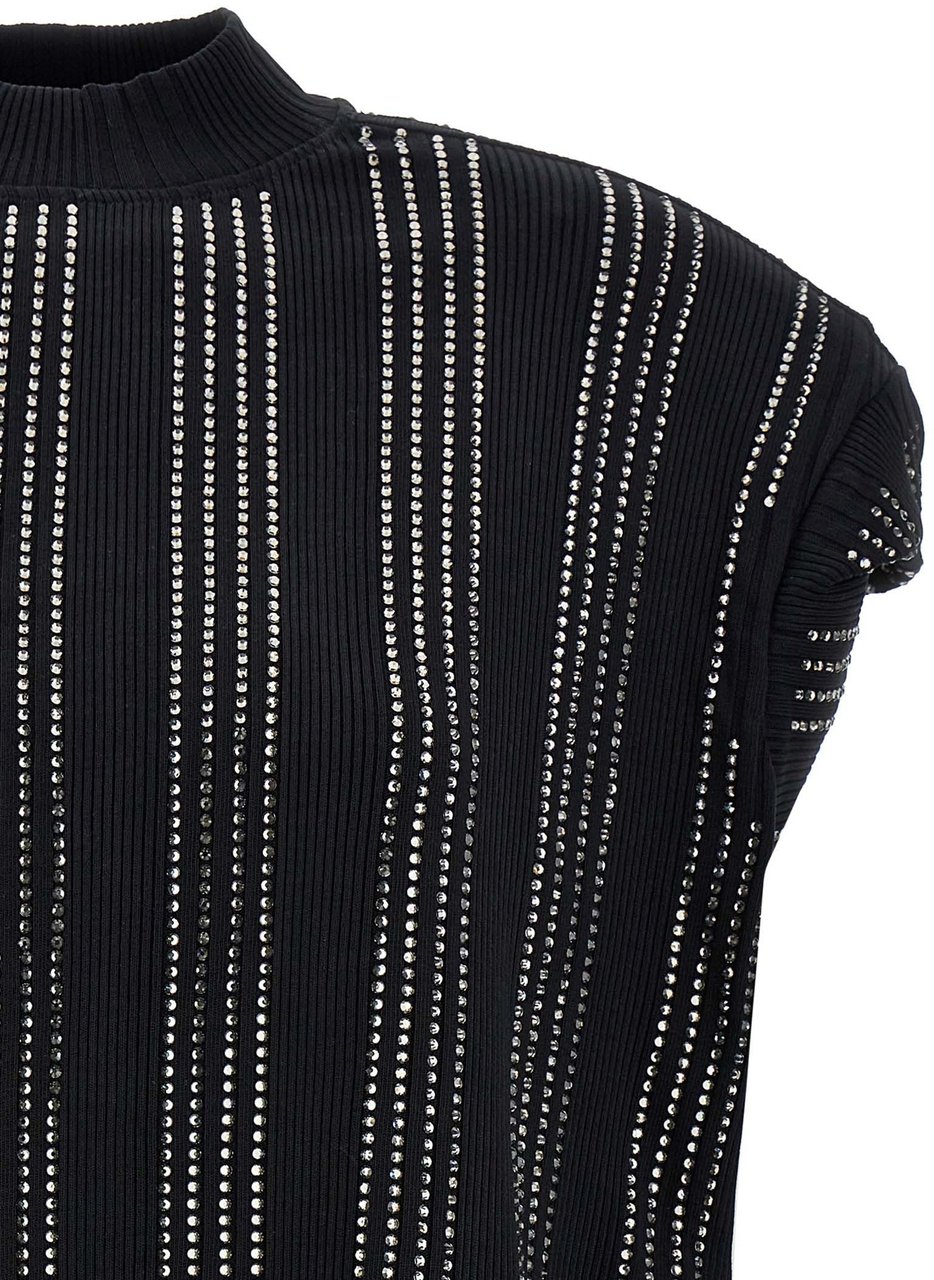 The Attico Black Cotton Short Dress Zwart