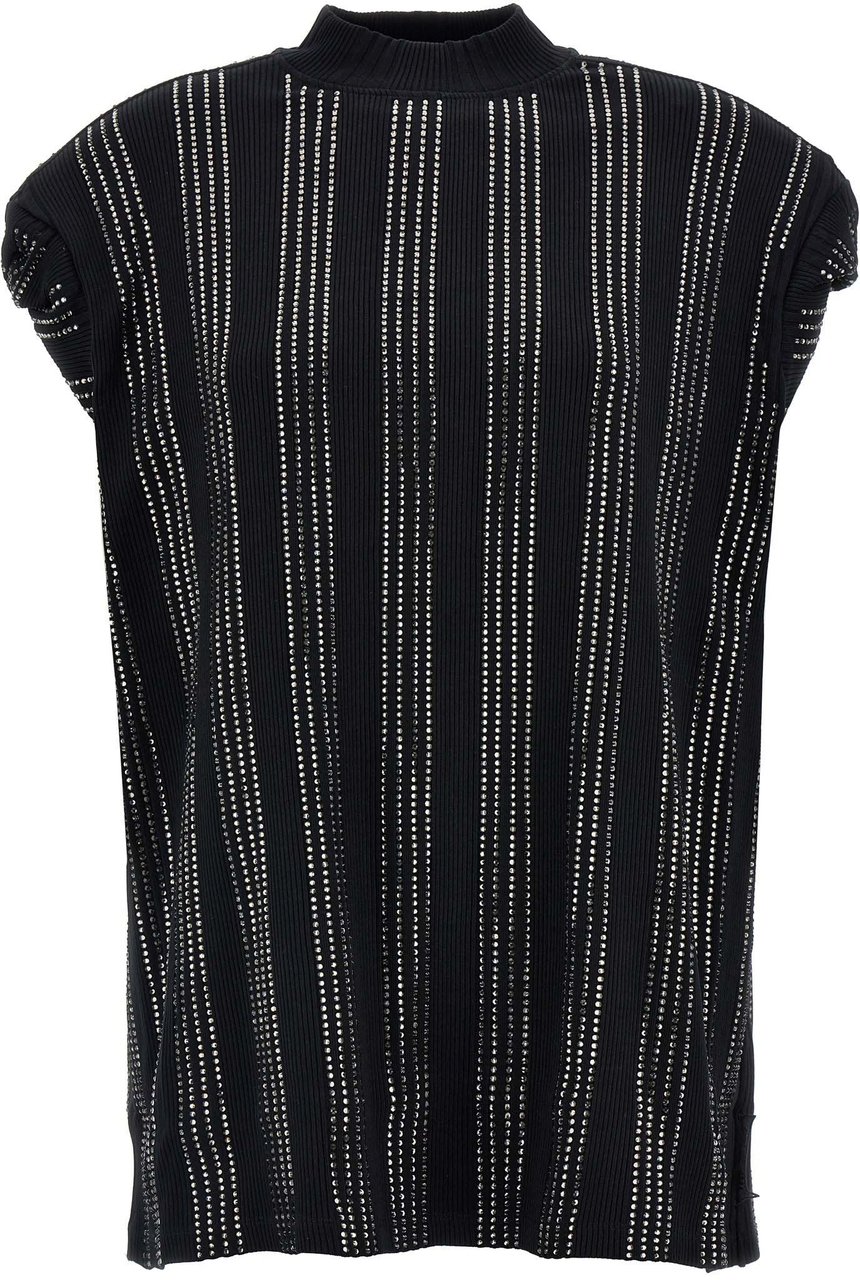 The Attico Black Cotton Short Dress Zwart