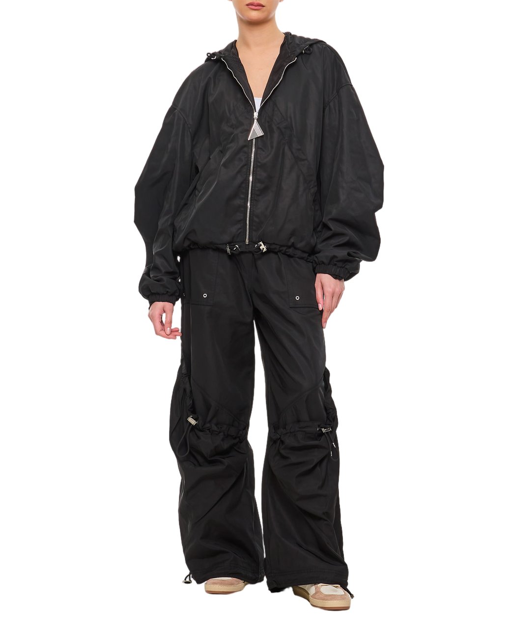 The Attico Oversized Nylon Trousers With Utility Pockets And Adjustable Hem Zwart