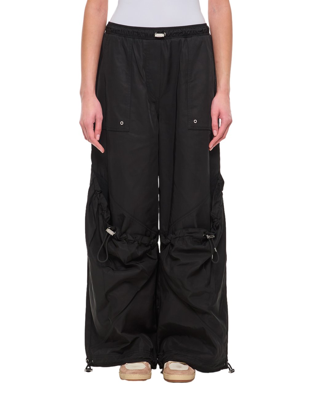 The Attico Oversized Nylon Trousers With Utility Pockets And Adjustable Hem Zwart