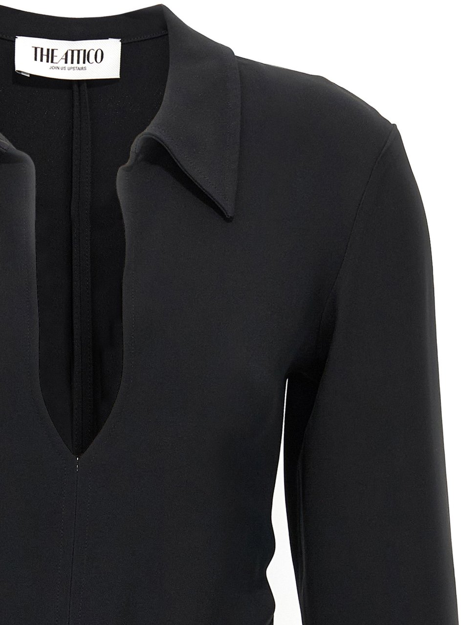 The Attico Black Marabou Short Dress Zwart