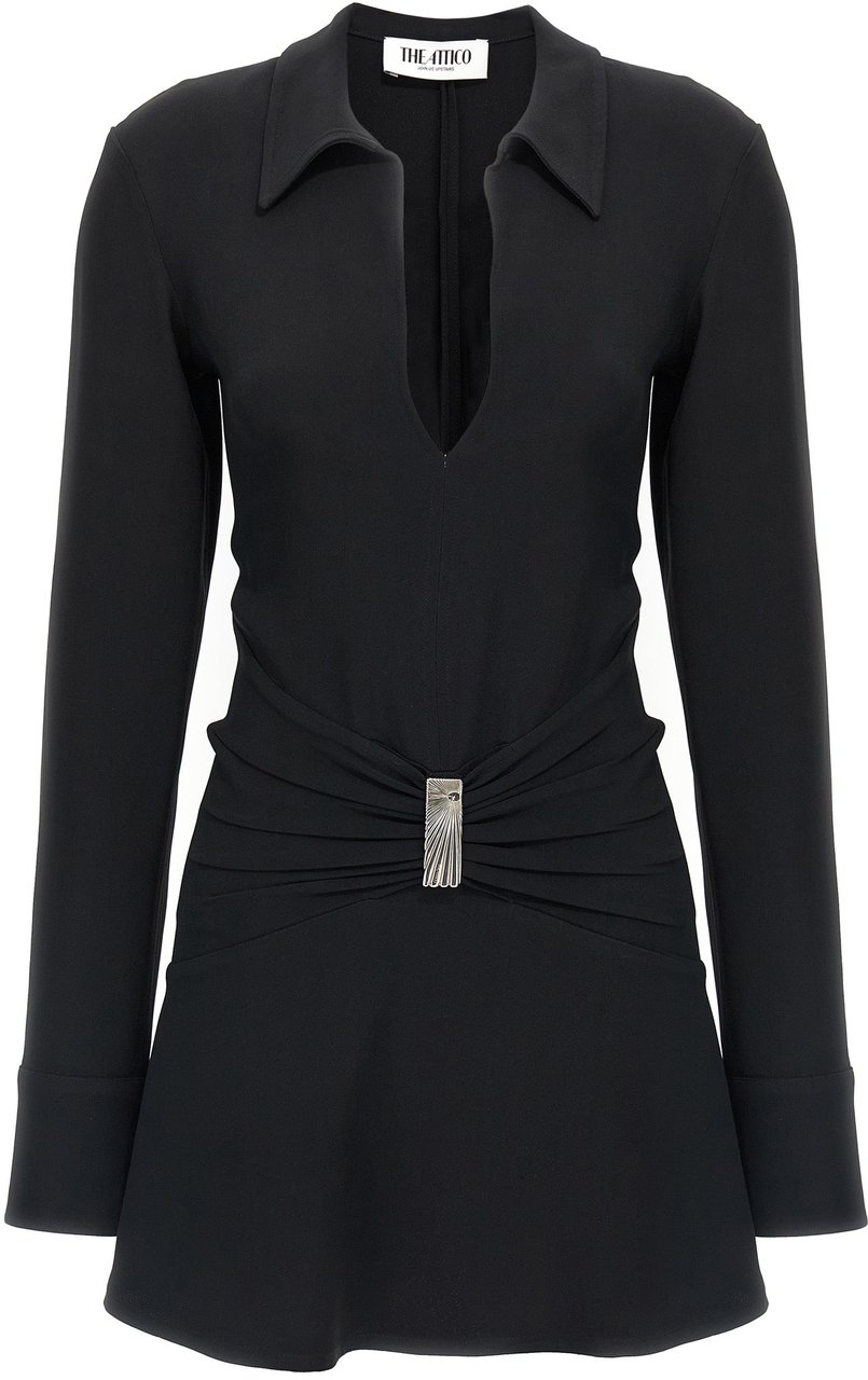 The Attico Black Marabou Short Dress Zwart
