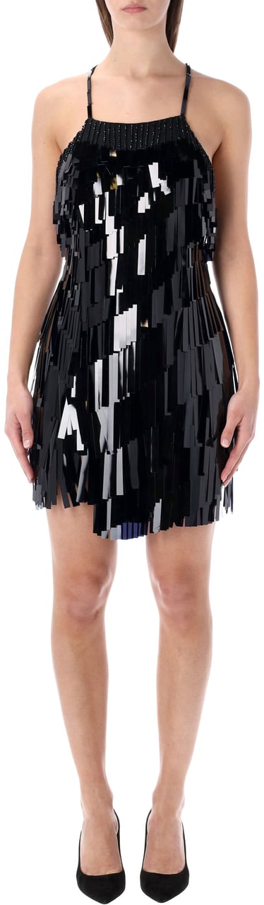 The Attico Mini Dress Crystal Pailettes Nero Zwart