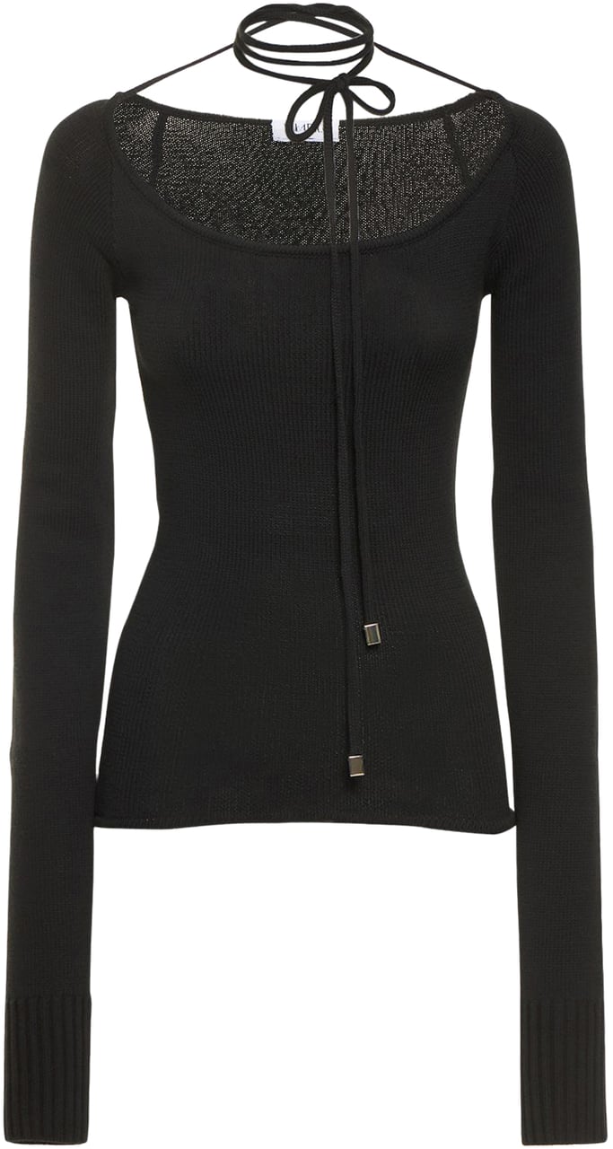 The Attico Elegant black top with wide neckline Zwart