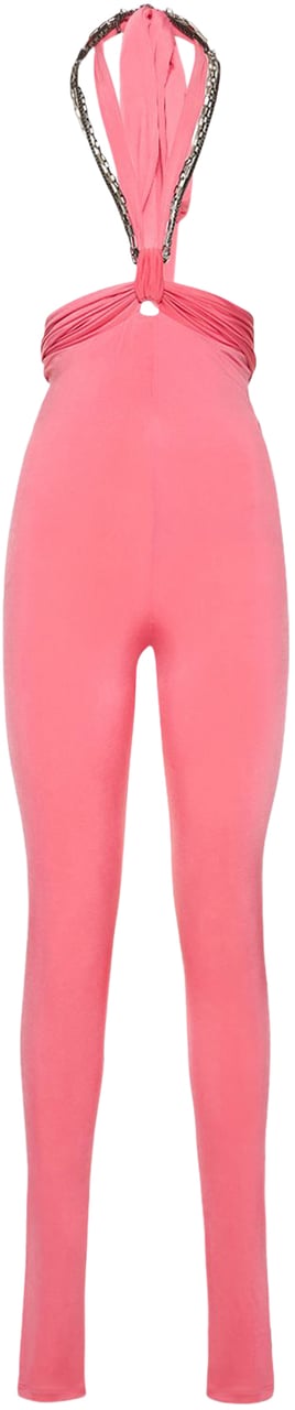 The Attico Long jersey pants with “second skin” effect Roze