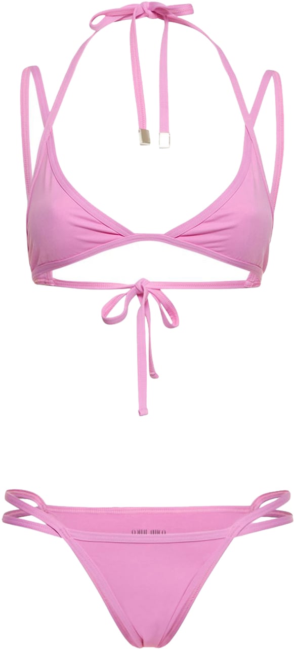 The Attico Pink two-piece swimsuit with adjustable thong. Roze