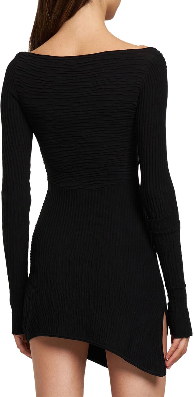 The Attico Elegant black dress with long asymmetric sleeves Zwart