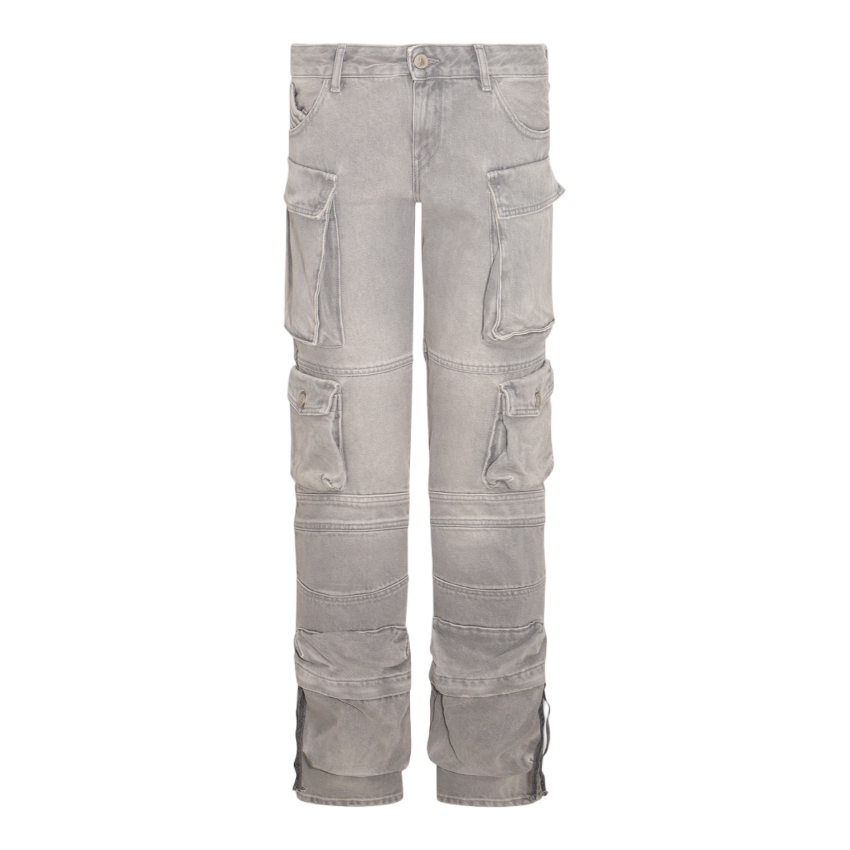 The Attico Straight-Leg Cargo Jeans With Faded Wash And Prominent Pockets Grijs