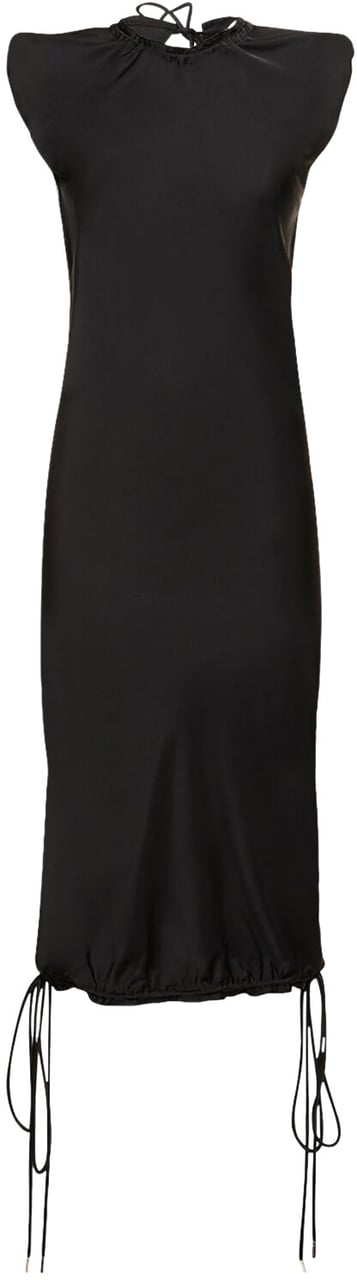 The Attico Long black dress with elegant minimalist neckline Zwart