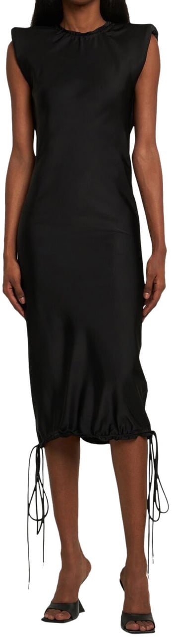 The Attico Long black dress with elegant minimalist neckline Zwart